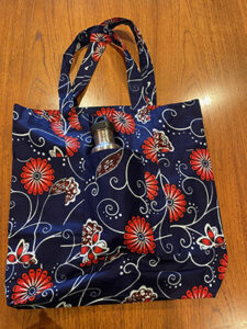 Blue tote with water bottle